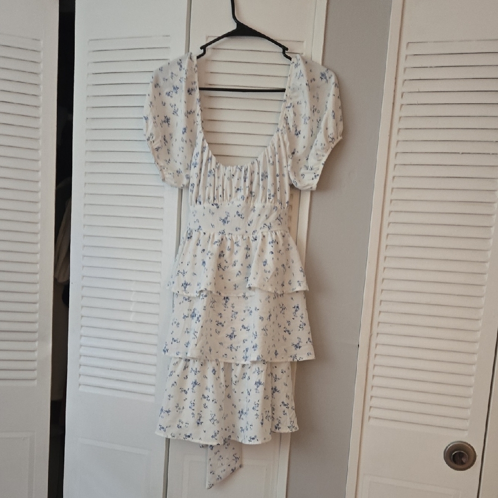 White Blue Floral Dress